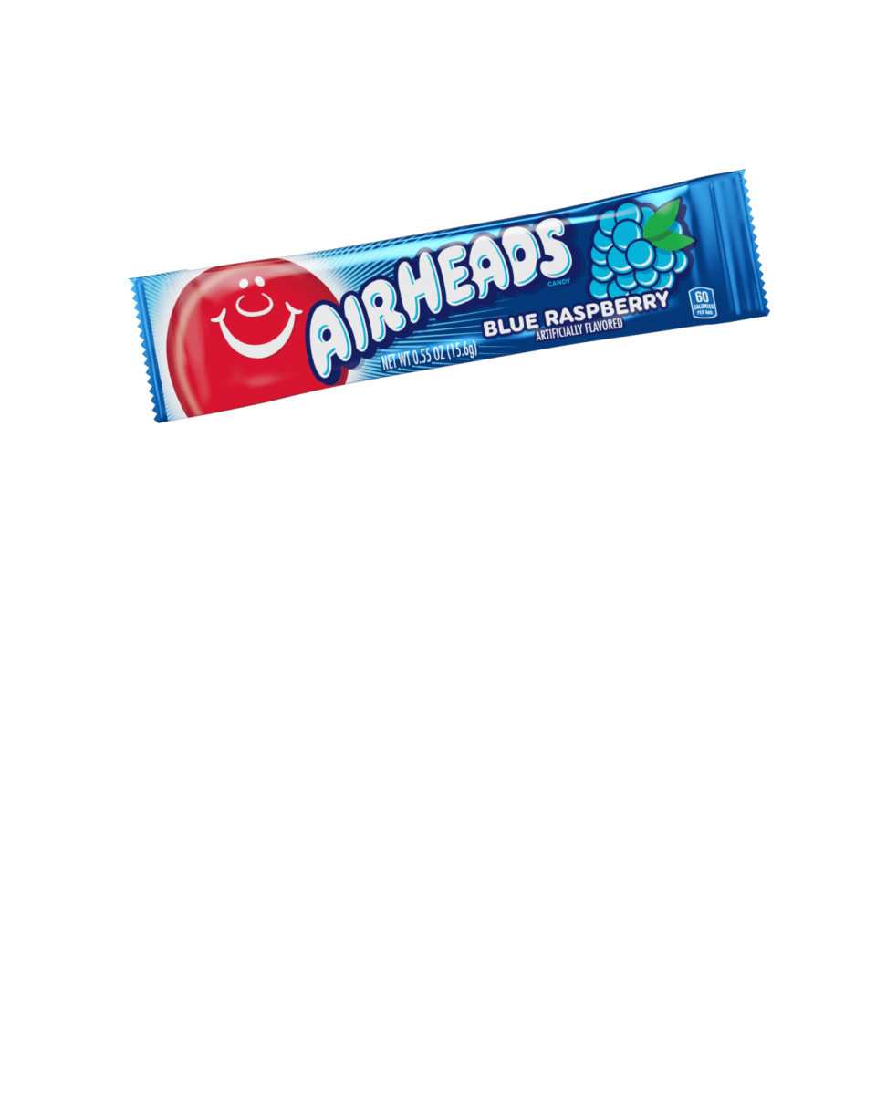 A package of a Blue Raspberry flavored Airheads Bar.