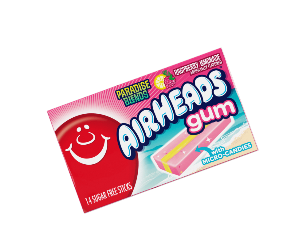 A package of Raspberry Lemonade flavored Airheads Gum.